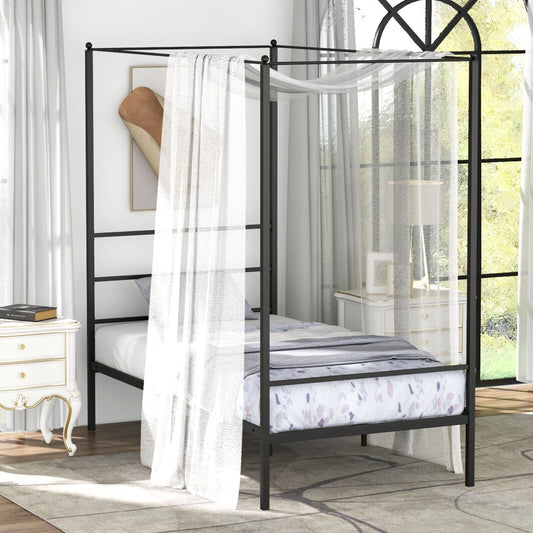 Twin/Full/Queen Size Metal Canopy Bed Frame with Slat Support-Twin Size - Tampa Home & Garden Store