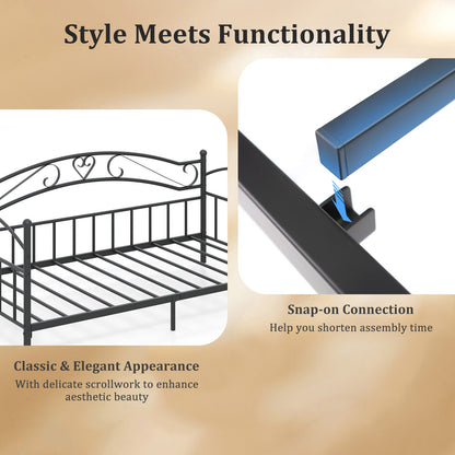 Twin Size Metal Daybed Frame with Headboard for Bedroom