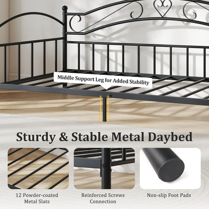 Twin Size Metal Daybed Frame with Headboard for Bedroom