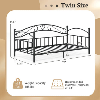 Twin Size Metal Daybed Frame with Headboard for Bedroom