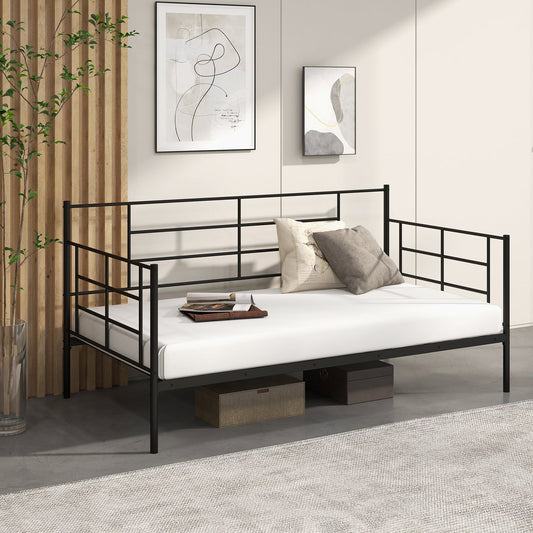 Twin Size Metal Daybed Sofa Bed Frame with Armrests and Backrest - Tampa Home & Garden Store