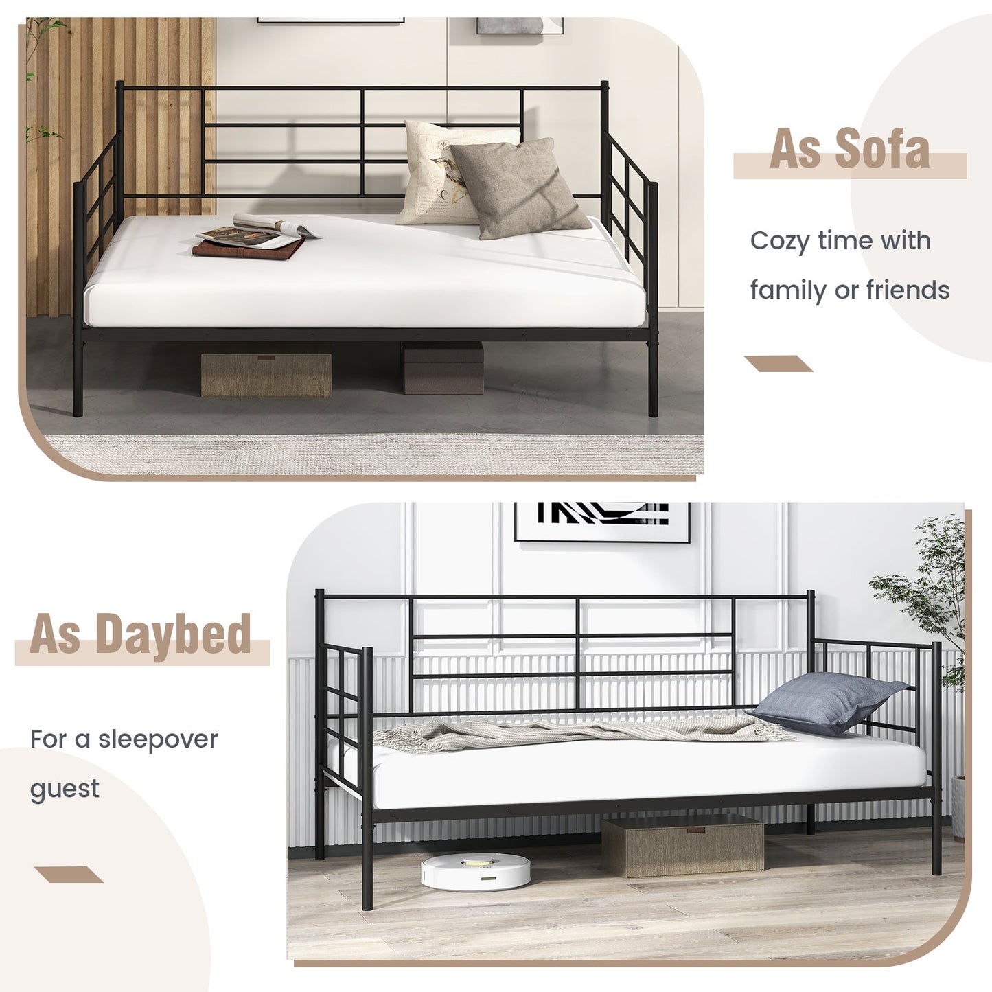 Cama Nido Individual de Metal con Brazos y Respaldo