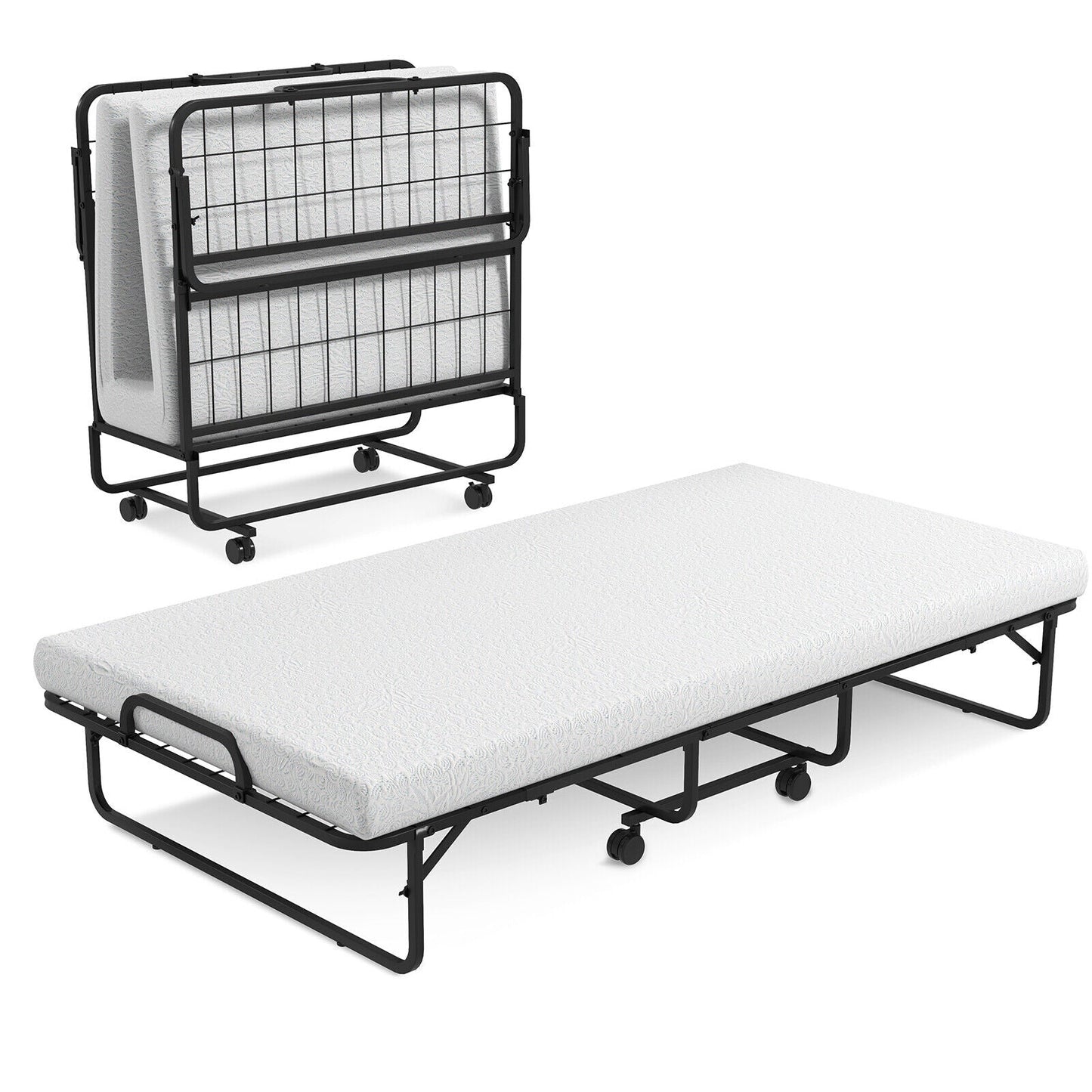 Cama Plegable de Metal Tamaño Twin con Colchón de Espuma Viscoelástica