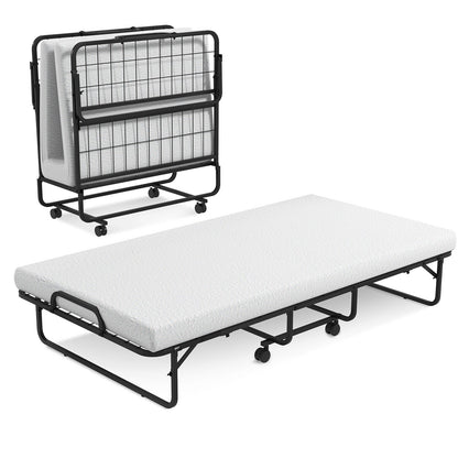 Cama Plegable de Metal Tamaño Twin con Colchón de Espuma Viscoelástica