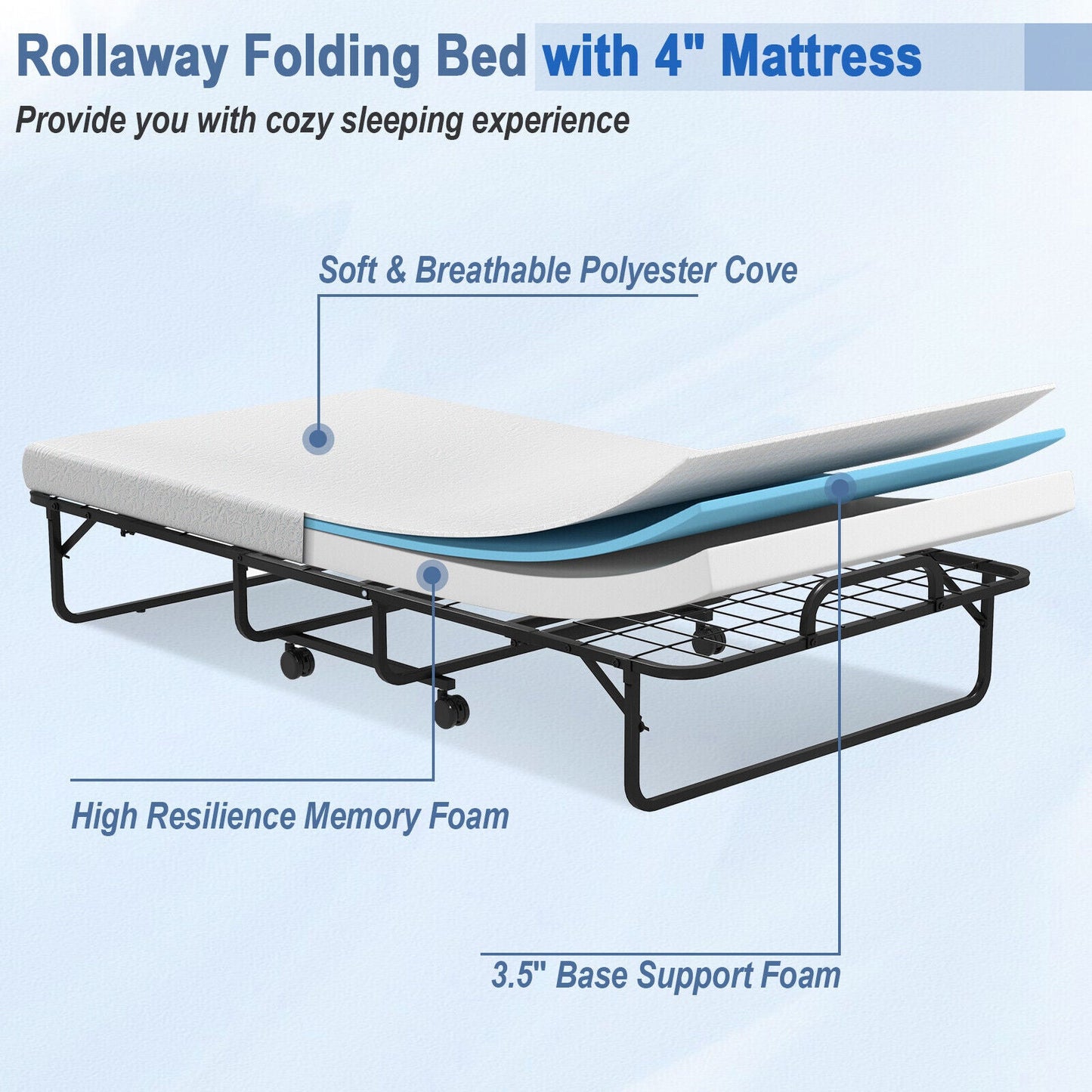 Cama Plegable de Metal Tamaño Twin con Colchón de Espuma Viscoelástica