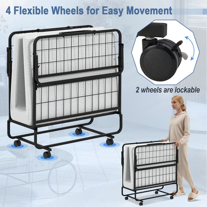 Cama Plegable de Metal Tamaño Twin con Colchón de Espuma Viscoelástica