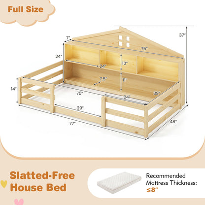 Twin Montessori Floor Bed with Storage and LED Lights, pine frame with shelves by DirectDeals on Tampa Home & Garden Store