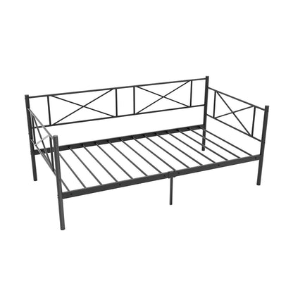 Cama de plataforma individual con soporte de láminas de metal resistente - Negro