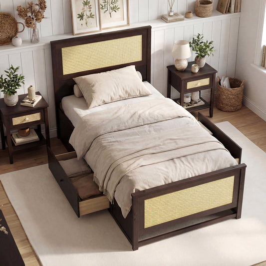 Twin Size Rattan Bed Frame with Storage Drawers - Tampa Home & Garden Store