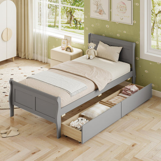Twin Size Sleigh Bed with 2 Storage Drawers Wood Platform Bed Frame - Tampa Home & Garden Store
