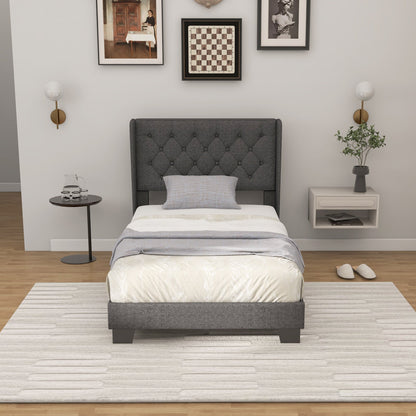 Twin/Full/Queen Size Upholstered Platform Bed with Button Tufted Headboard-Twin Size
