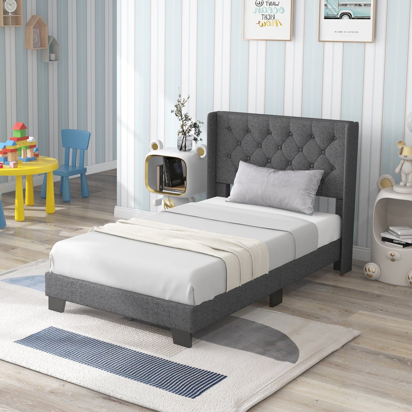 Twin/Full/Queen Size Upholstered Platform Bed with Button Tufted Headboard-Twin Size