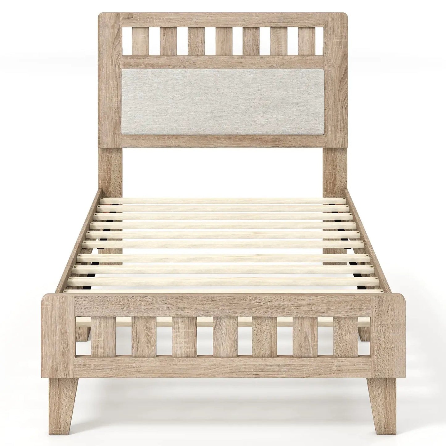 Twin Size Wood Bed Frame Upholstered Headboard