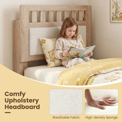 Twin Size Wood Bed Frame Upholstered Headboard
