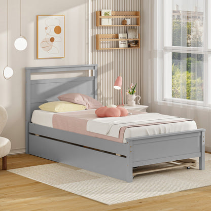 Estructura de cama individual de madera con 2 cajones para adolescentes y adultos - Gris