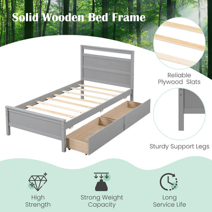Estructura de cama individual de madera con 2 cajones para adolescentes y adultos - Gris