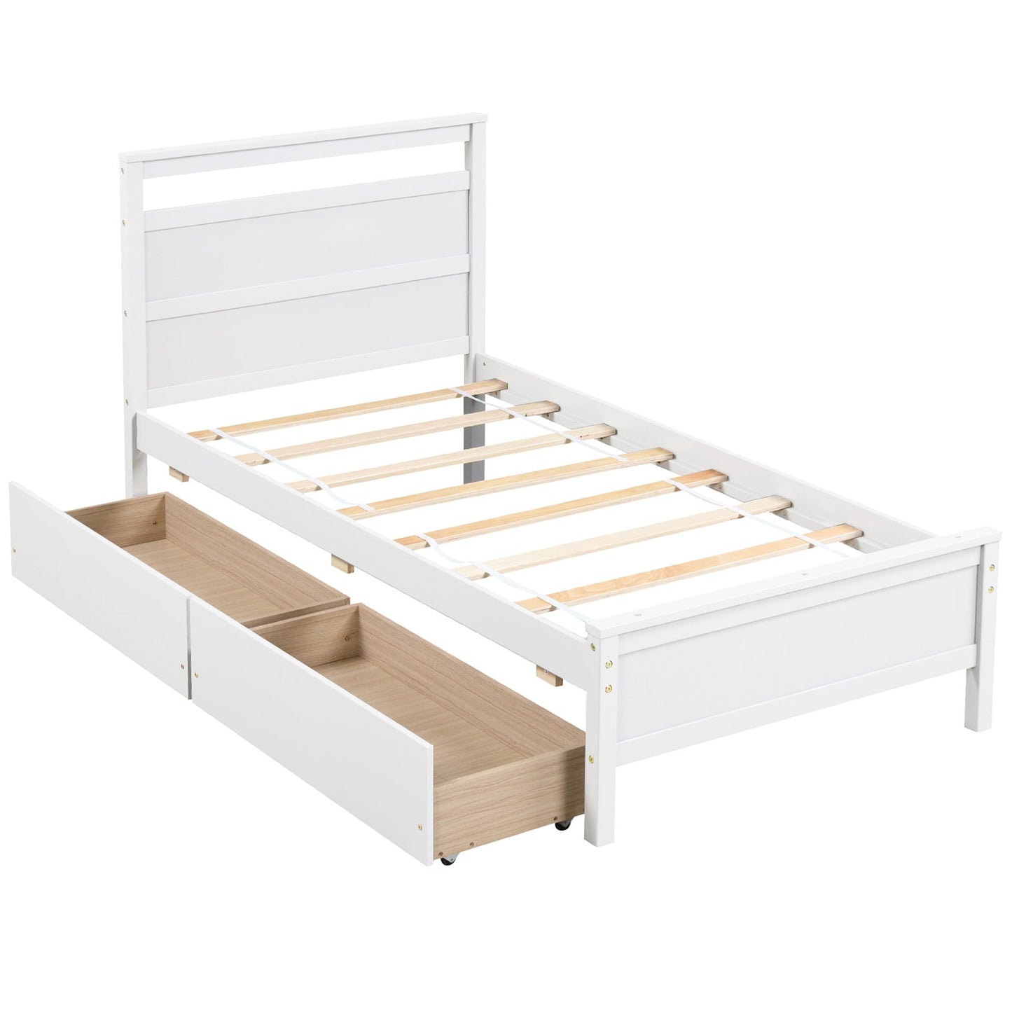Estructura de cama individual de madera con 2 cajones para adolescentes y adultos - Gris