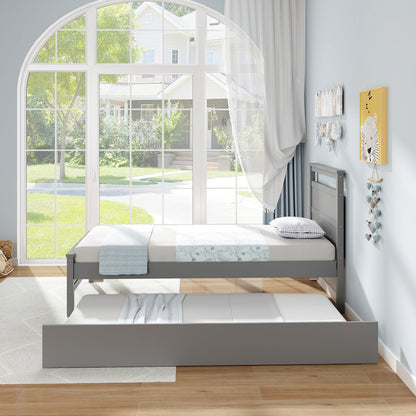 Estructura de cama individual de madera con nido para adolescentes y adultos - Gris