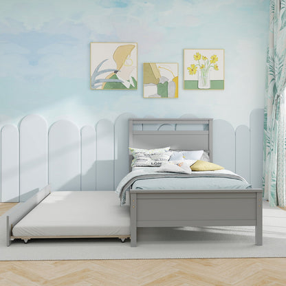 Estructura de cama individual de madera con nido para adolescentes y adultos - Gris