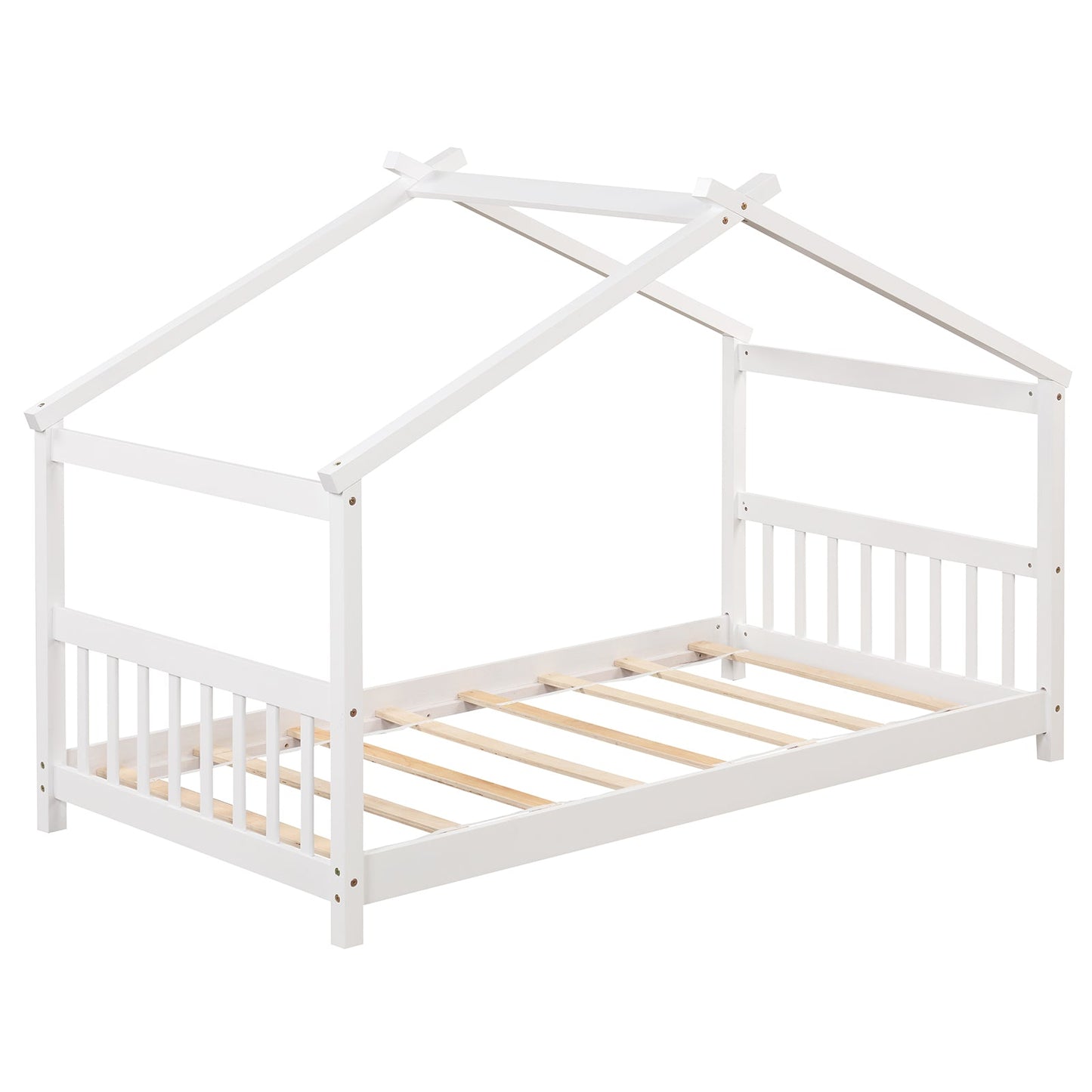 Cama de madera con forma de casa de tamaño individual con techo - Gris