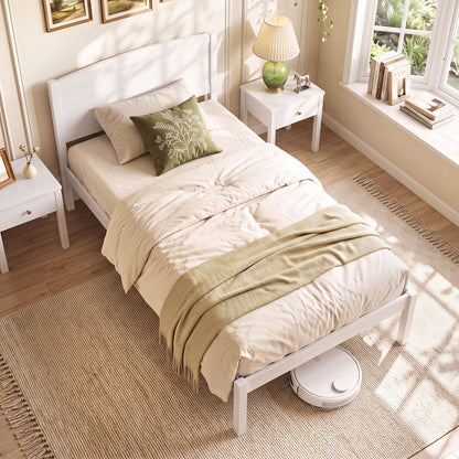 Twin Platform Bed Frame by DirectDeals in white wood with a curved headboard on Tampa Home & Garden Store
