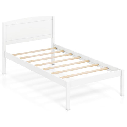 Twin Platform Bed Frame with Curved Headboard in white with wooden slats DirectDeals on Tampa Home & Garden Store