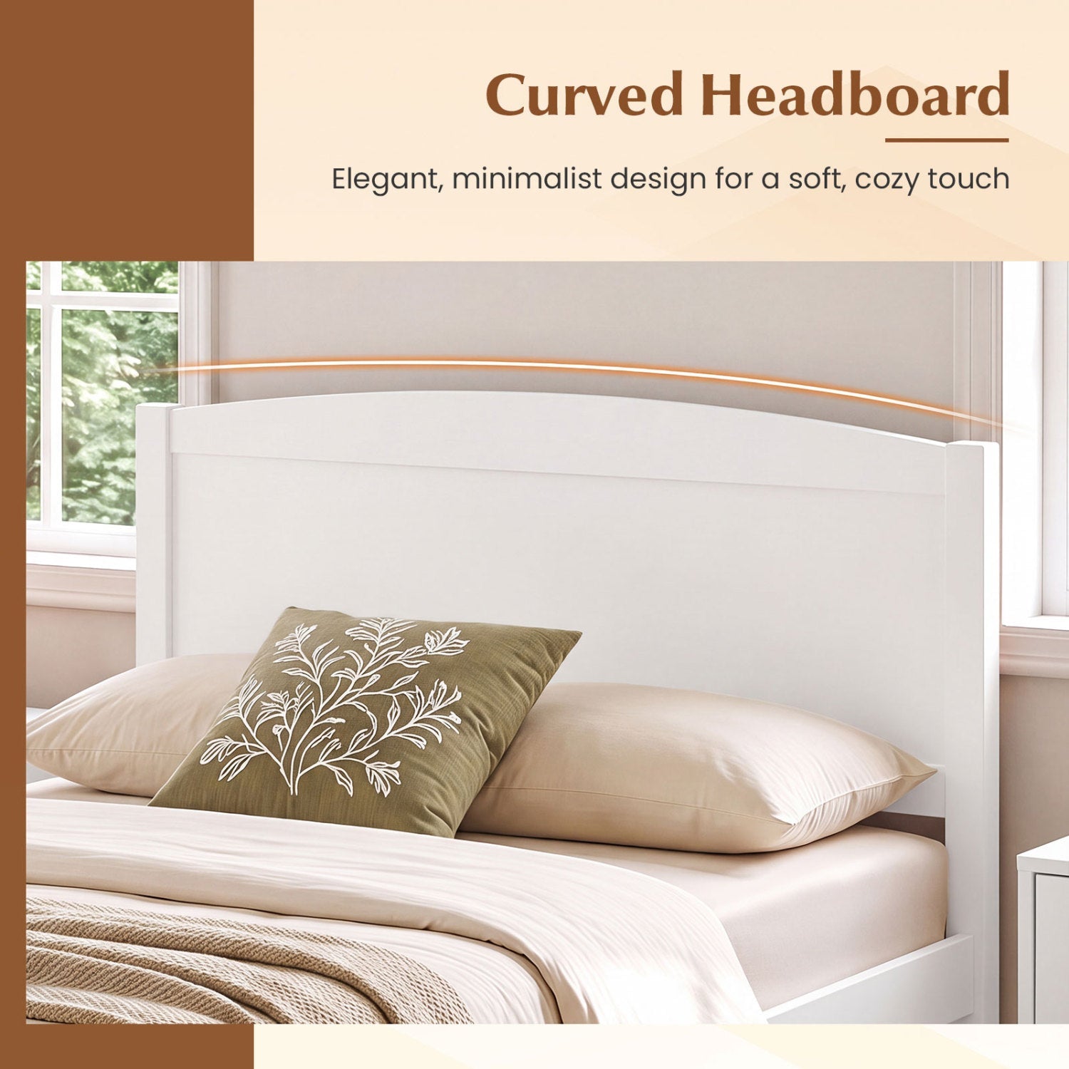 Twin Platform Bed Frame with Curved Headboard in white with clean lines DirectDeals on Tampa Home & Garden Store