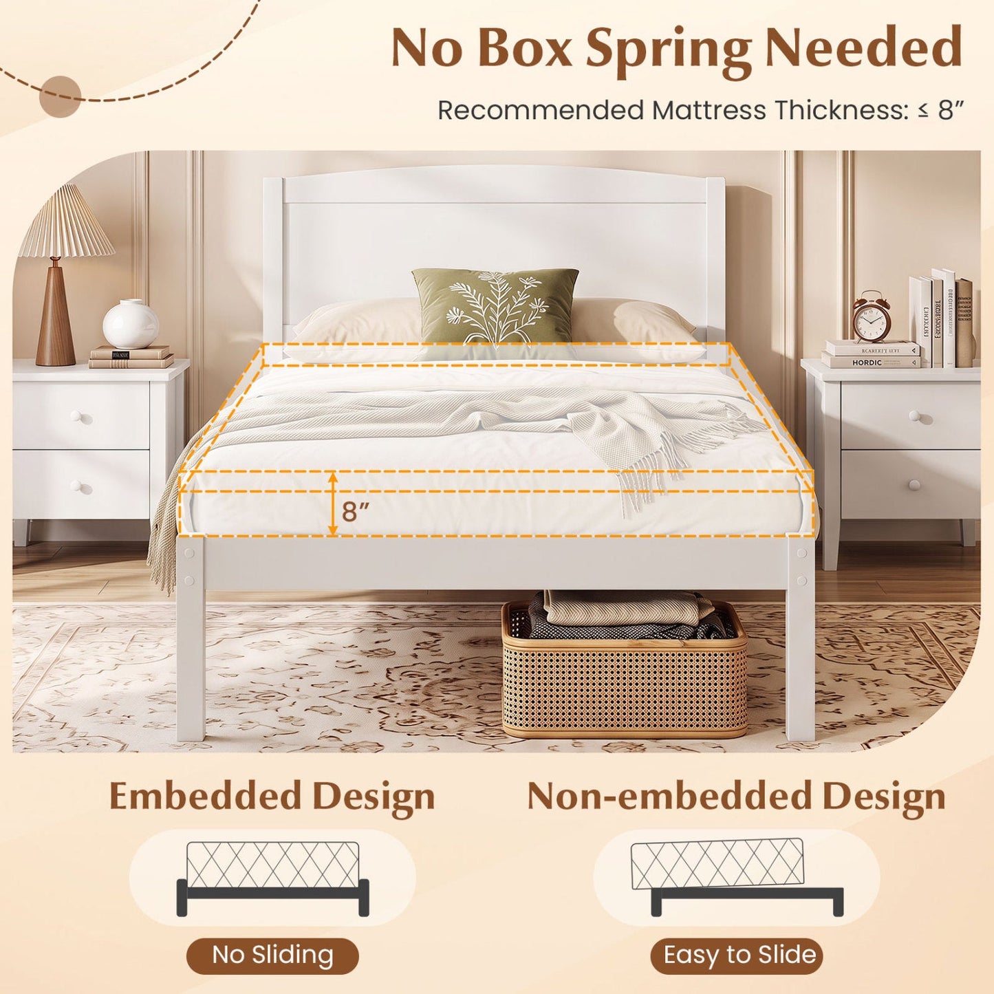 Twin Platform Bed Frame with Curved Headboard by DirectDeals, white finish on Tampa Home & Garden Store