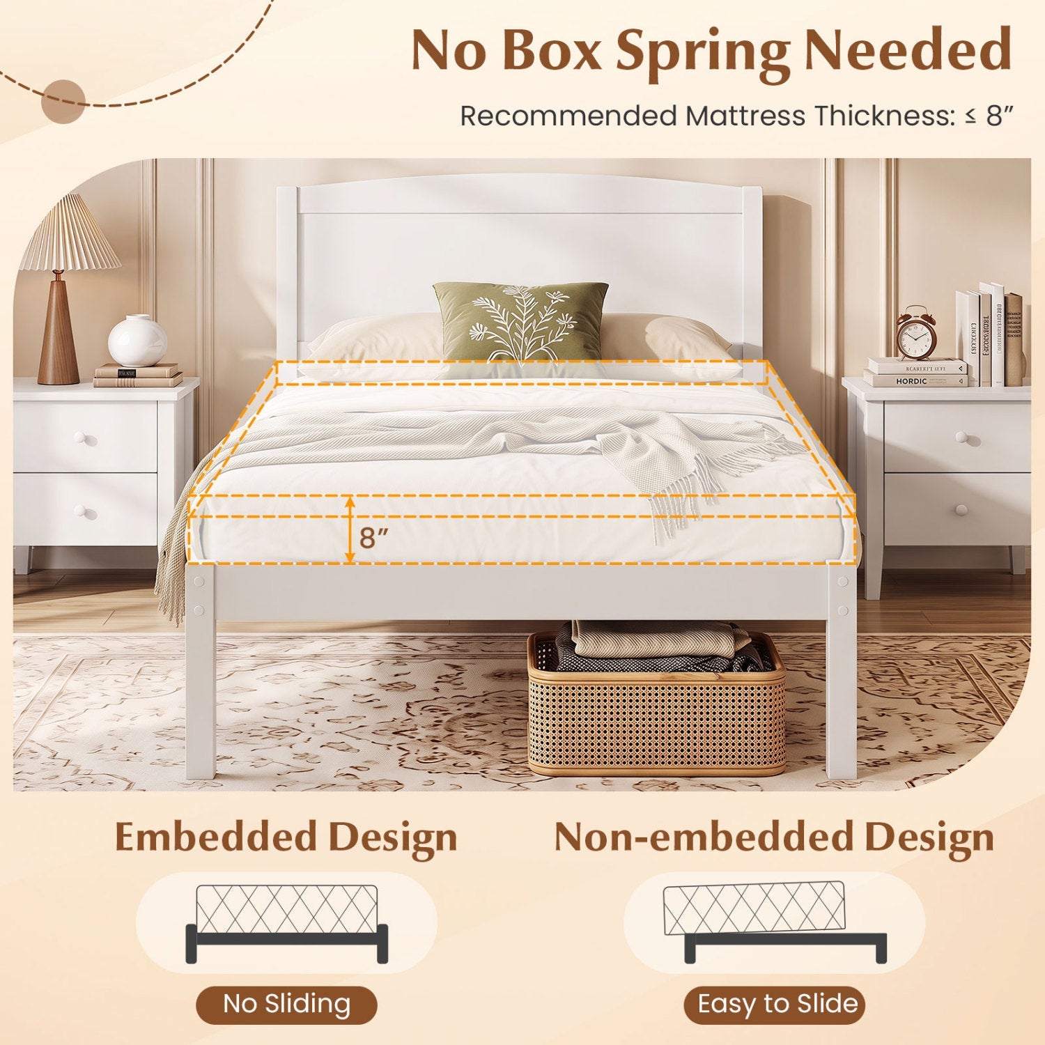 Twin Platform Bed Frame with Curved Headboard by DirectDeals, white finish on Tampa Home & Garden Store