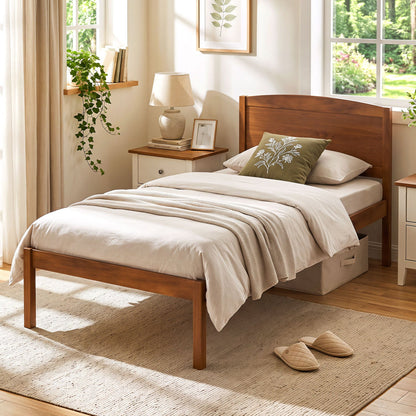 Twin platform bed frame with curved headboard in natural wood by DirectDeals on Tampa Home & Garden Store