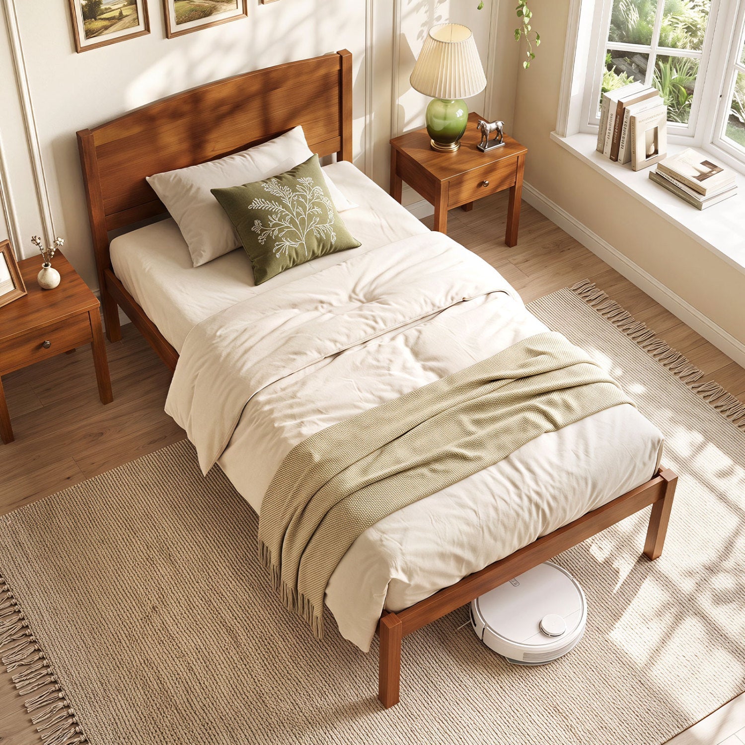 Twin Platform Bed Frame with Curved Headboard in natural wood by DirectDeals on Tampa Home & Garden Store