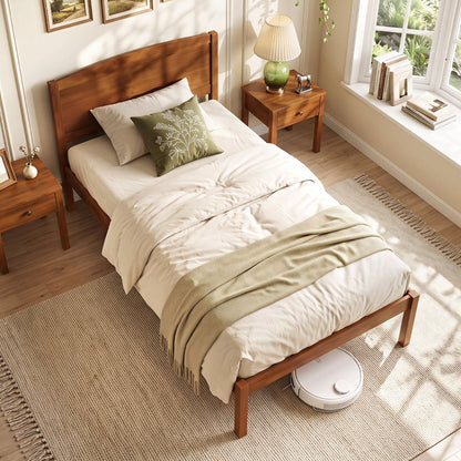 Twin Platform Bed Frame with Curved Headboard in natural wood by DirectDeals on Tampa Home & Garden Store
