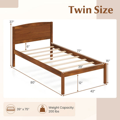 Twin bed frame with curved wooden headboard in brown, slatted rails DirectDeals on Tampa Home & Garden Store