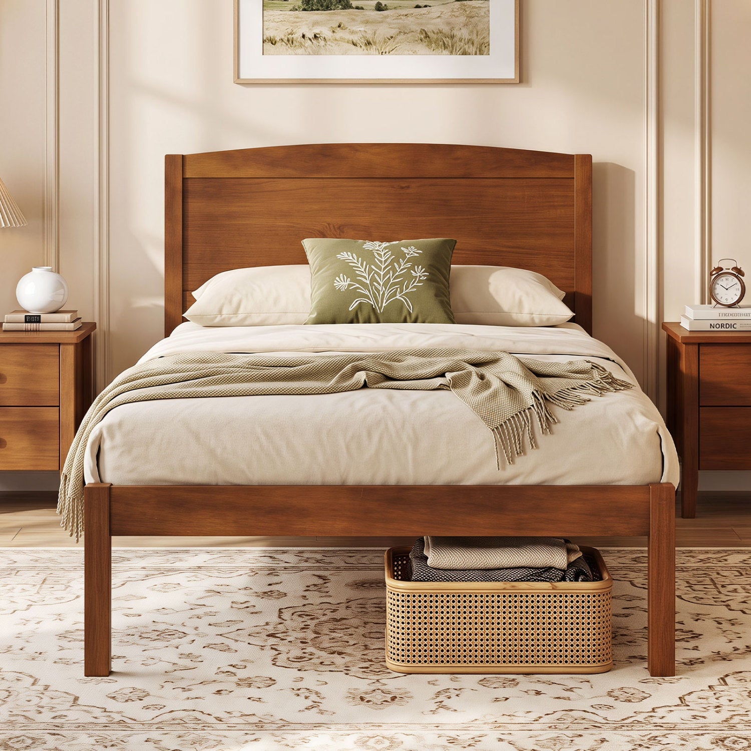 Twin Platform Bed Frame with Curved Headboard, warm oak wood, DirectDeals on Tampa Home & Garden Store