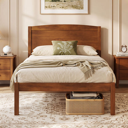 Twin Platform Bed Frame with Curved Headboard, warm oak wood, DirectDeals on Tampa Home & Garden Store