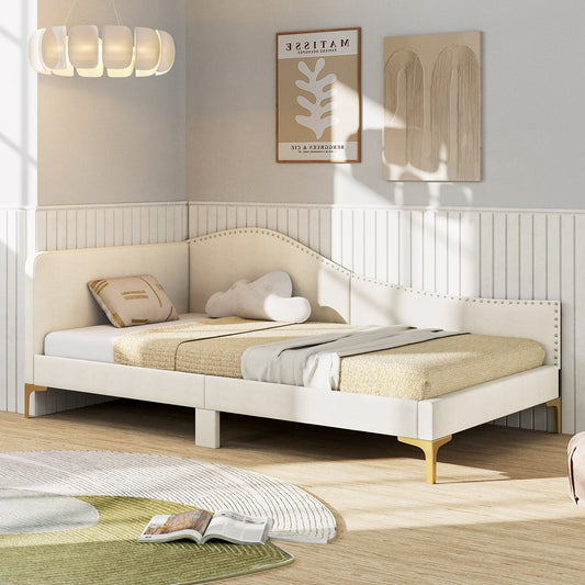 Full/Twin Size Upholstered Daybed with Metal Legs and Wood Slats-Twin Size - Tampa Home & Garden Store