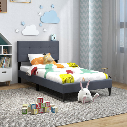 Twin Size Upholstered Platform Bed with Button Tufted Headboard-Gray - Tampa Home & Garden Store