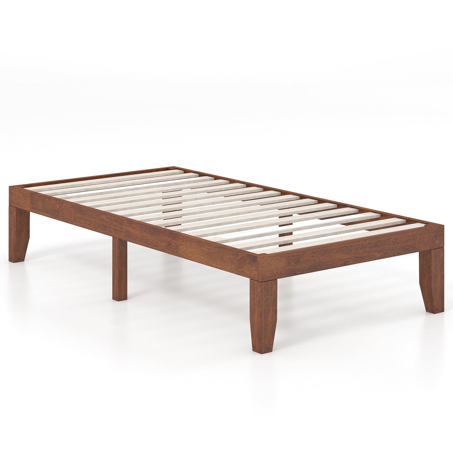 Twin Size 14 Inch Wooden Slats Bed Mattress Frame-Brown