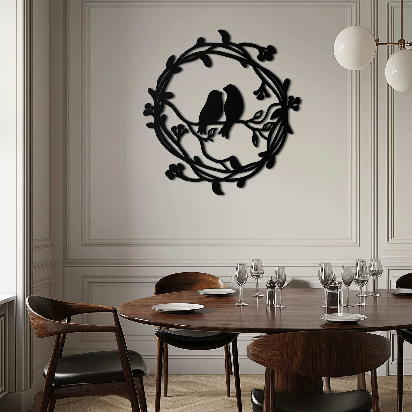 Two Birds on Wreath Branch Metal Wall Art – Romantic Nature-Inspired Round Design- KAF702 - Tampa Home & Garden Store