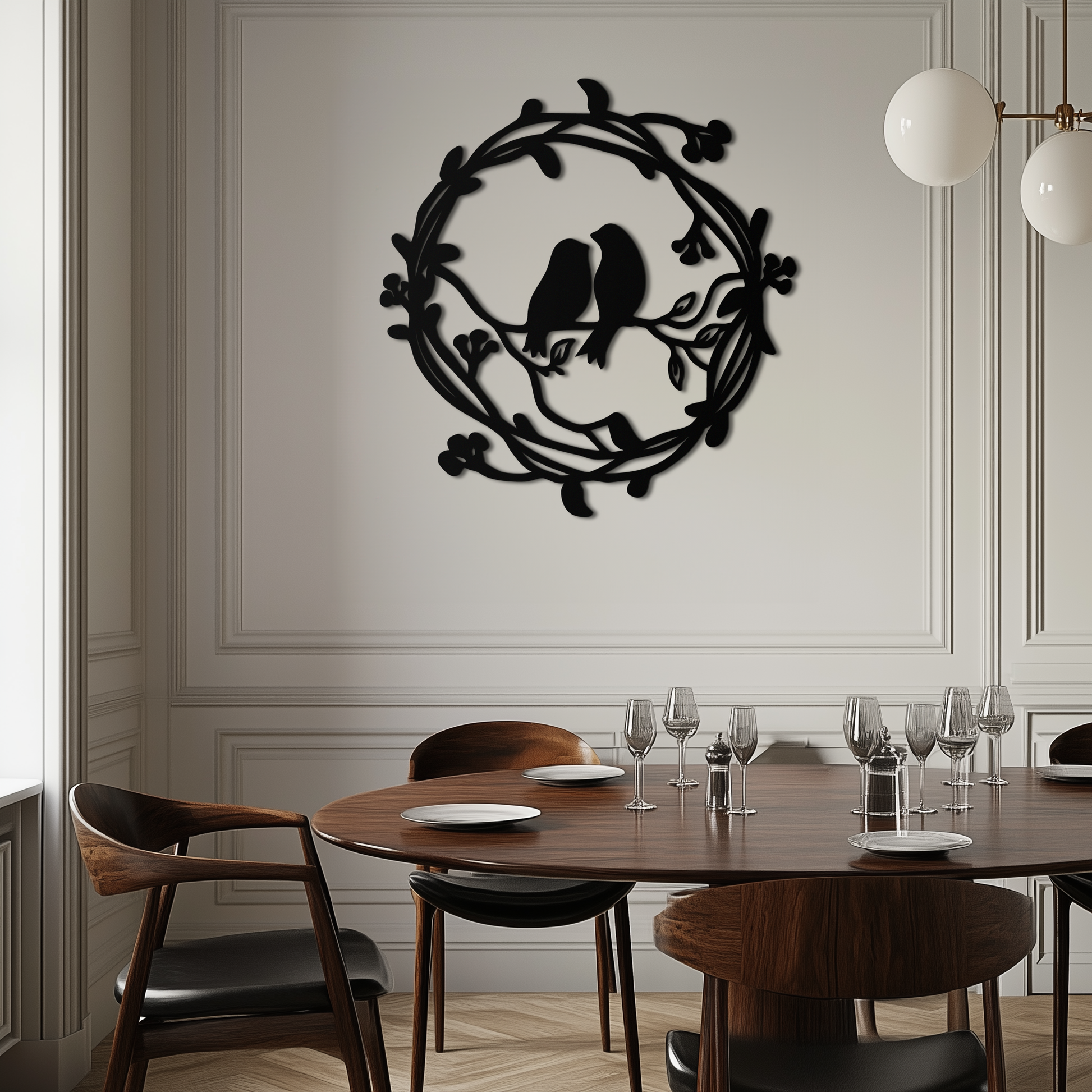 Two Birds on Wreath Branch Metal Wall Art – Romantic Nature-Inspired Round Design- KAF702 - Tampa Home & Garden Store