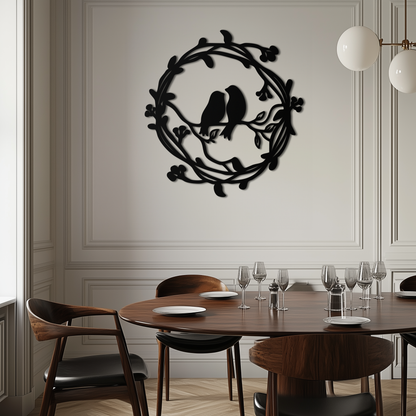 Two Birds on Wreath Branch Metal Wall Art – Romantic Nature-Inspired Round Design- KAF702 - Tampa Home & Garden Store