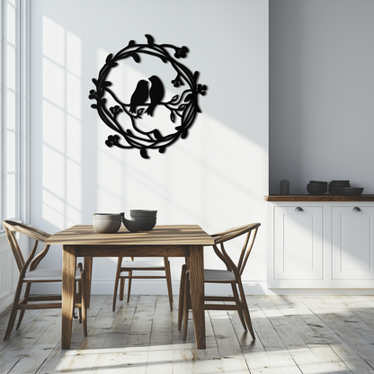 Two Birds on Wreath Branch Metal Wall Art – Romantic Nature-Inspired Round Design- KAF702 - Tampa Home & Garden Store