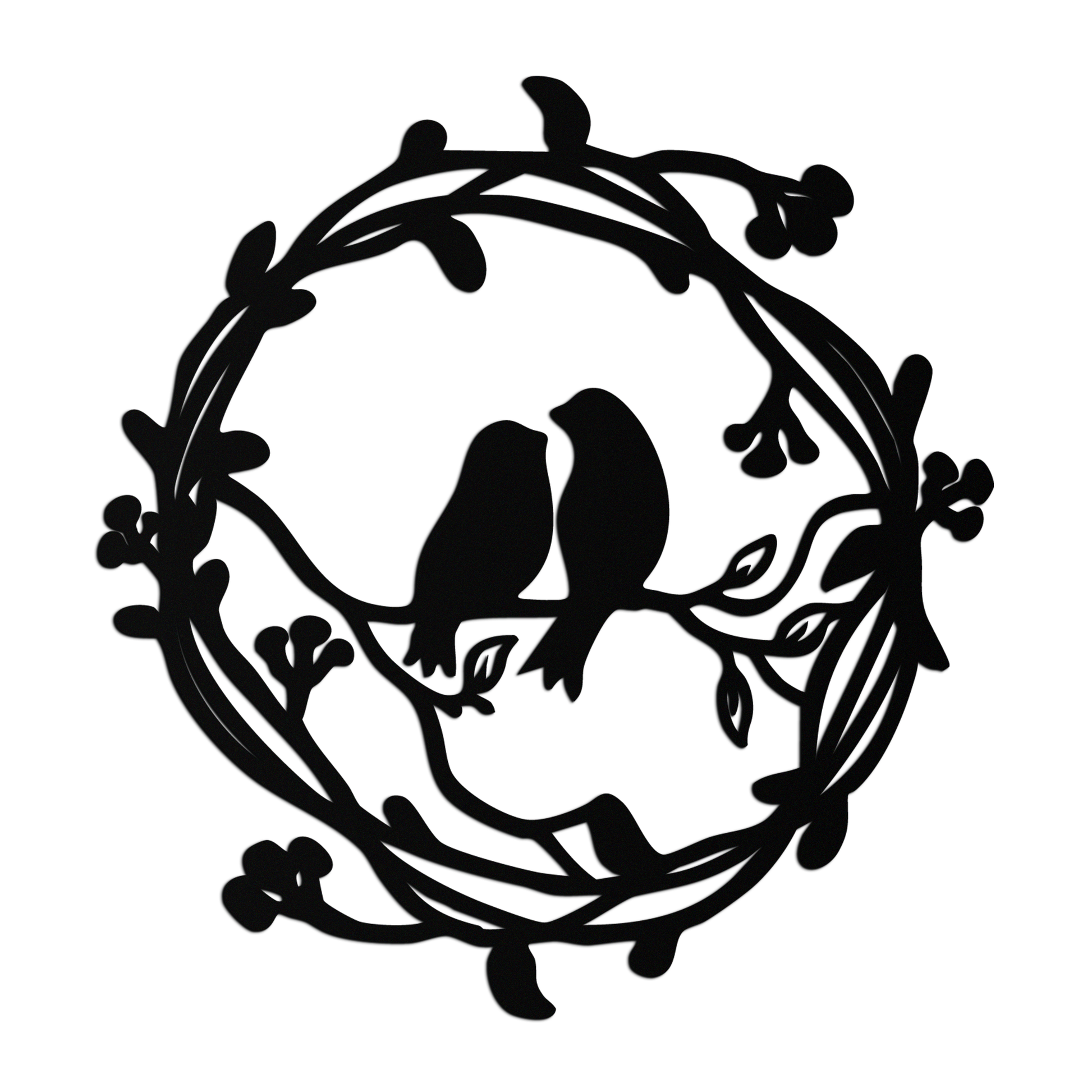 Two Birds on Wreath Branch Metal Wall Art – Romantic Nature-Inspired Round Design- KAF702 - Tampa Home & Garden Store