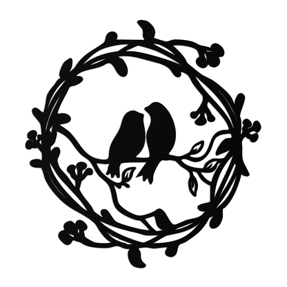 Two Birds on Wreath Branch Metal Wall Art – Romantic Nature-Inspired Round Design- KAF702 - Tampa Home & Garden Store