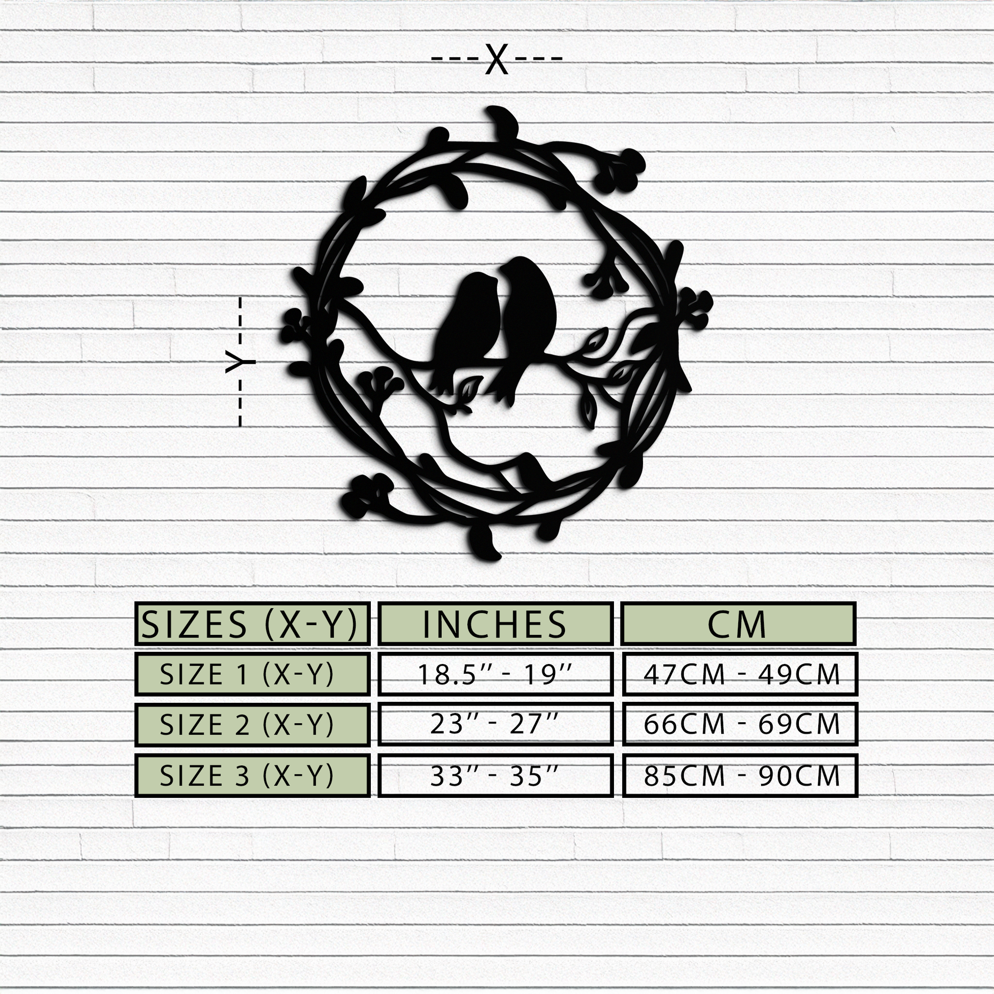 Two Birds on Wreath Branch Metal Wall Art – Romantic Nature-Inspired Round Design- KAF702 - Tampa Home & Garden Store