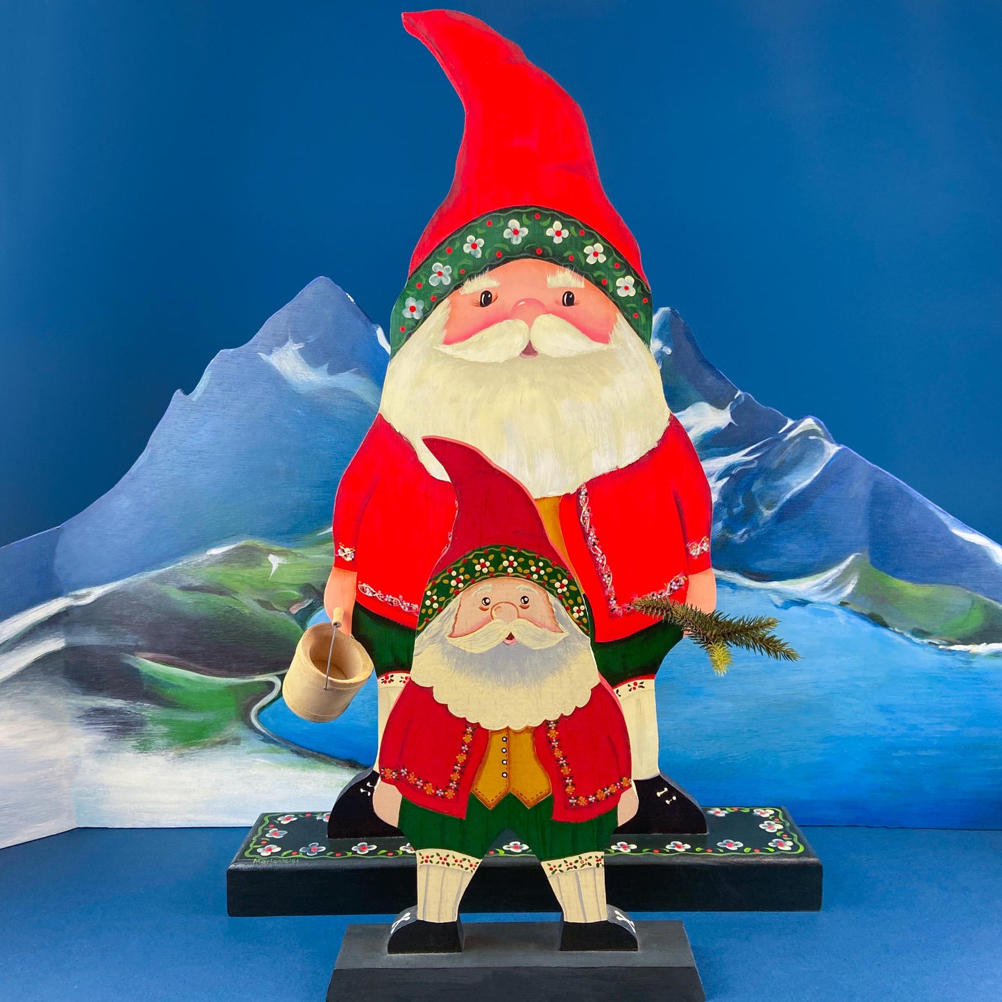 Two Large Hand-Painted on Wood German Santas or Elves. Rare Belsnickles in Traditional Folk  Dress. Nordic Christmas Decor. Home Retail Display. - Tampa Home & Garden Store