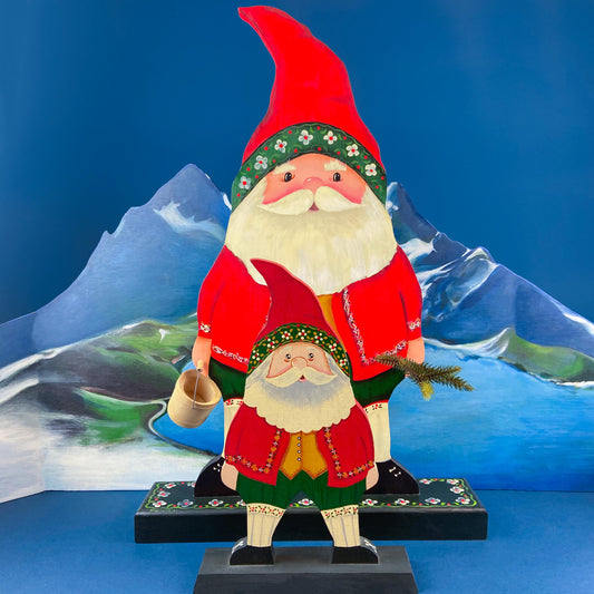 Two Large Hand-Painted on Wood German Santas or Elves. Rare Belsnickles in Traditional Folk  Dress. Nordic Christmas Decor. Home Retail Display. - Tampa Home & Garden Store