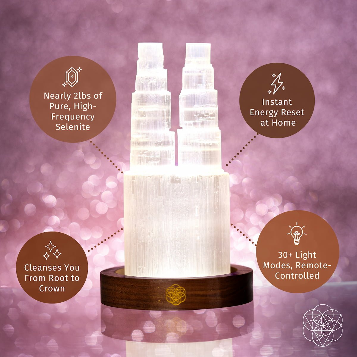Two-Tower Selenite Lamp – Deep Energy Cleanse & Reset - Tampa Home & Garden Store