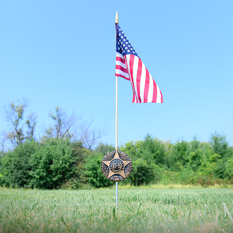 U.S. Veteran Grave Marker & Flag Holder with Aluminum Ground Spike - Made in USA - Tampa Home & Garden Store