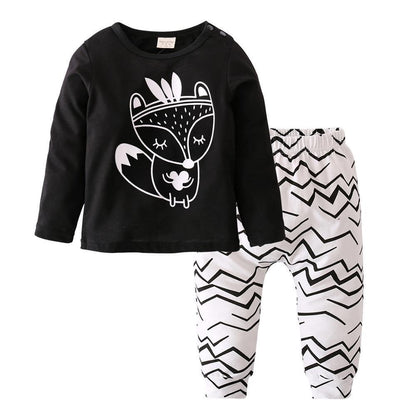 Newborn Stevvex boy 2-piece set: black long-sleeve tee with white graphic and chevron pants on Tampa Home & Garden Store